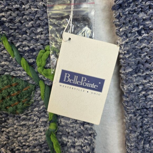 Floral Hand Knit Rag Cardigan Small Med Denim Blue Bellepointe Vintage Deadstock - Picture 6 of 9